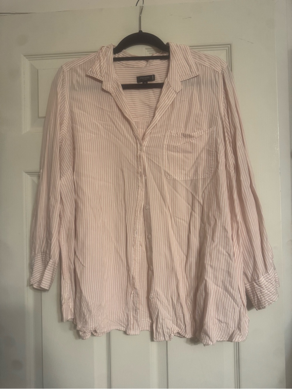 Light Pink & White Striped Button-Up Shirt Women’s - 2X